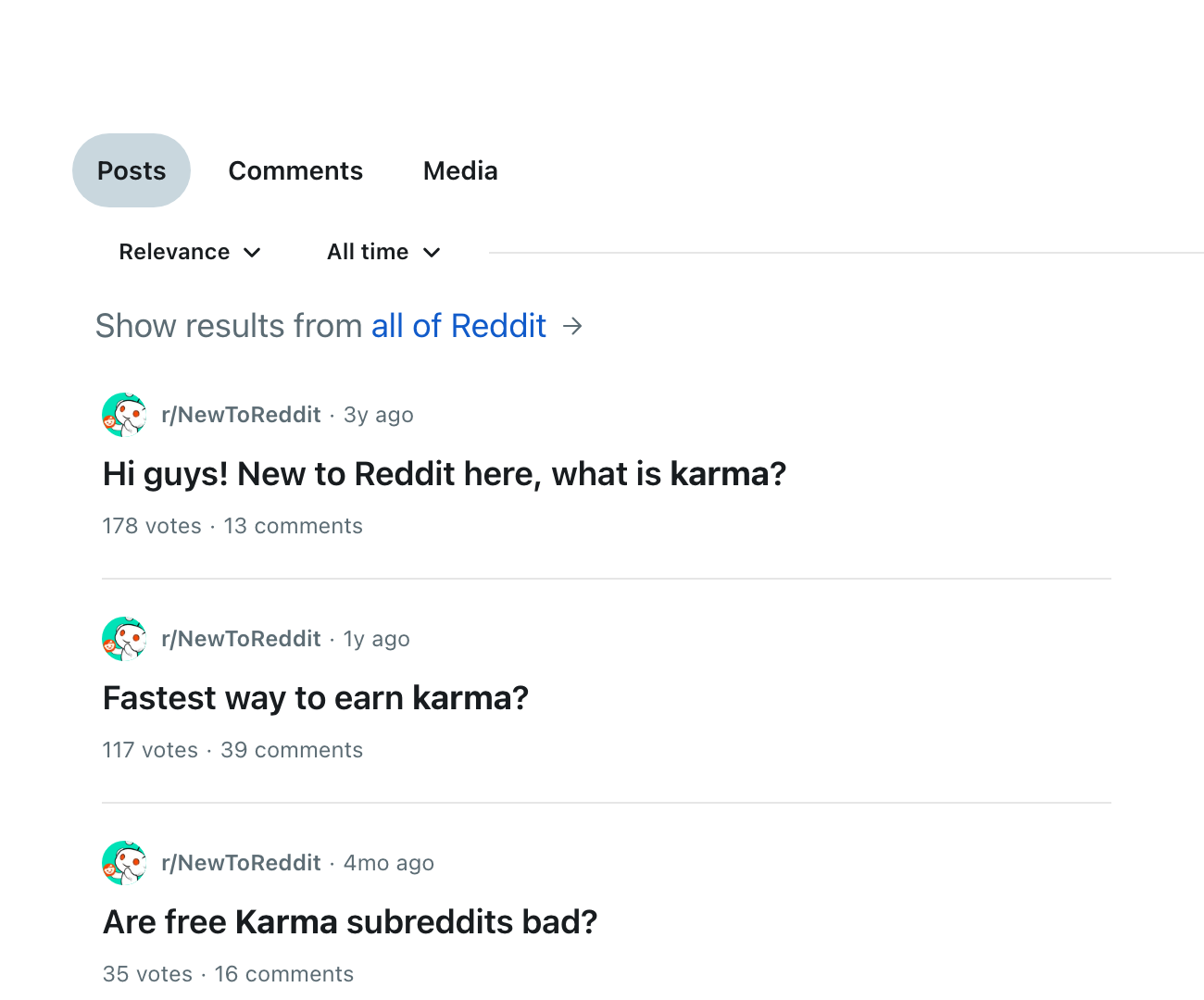 Live Reddit screenshot showing Common Questions About Karma