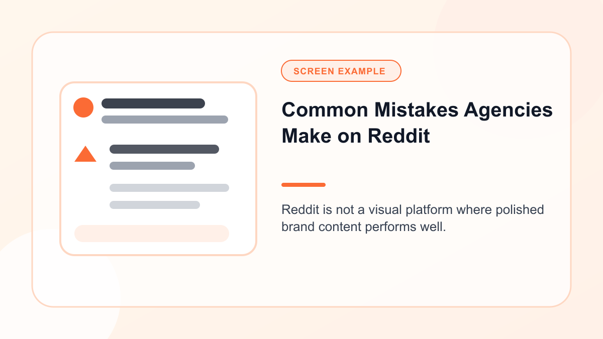 Mock Reddit screen showing common Mistakes Agencies Make on Reddit