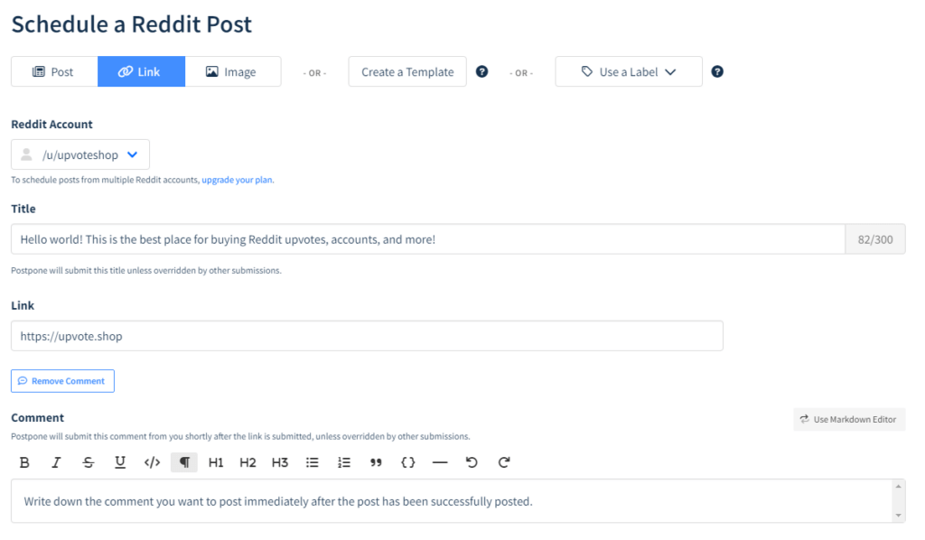 choose content for scheduling post on reddit