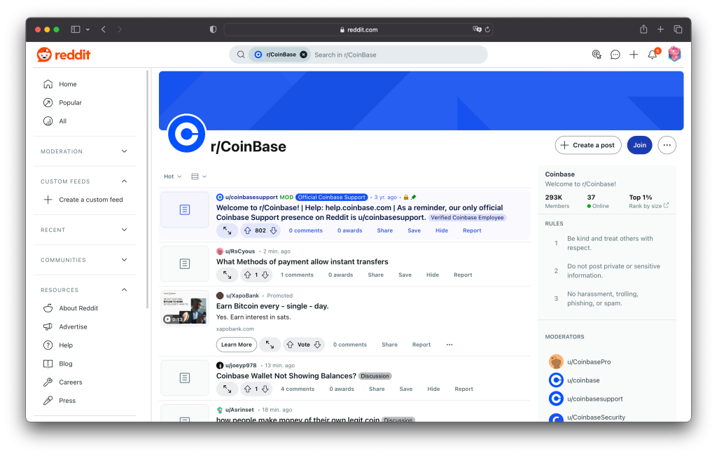 coinbase subreddit