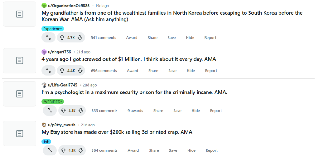 popular Reddit AMA threads